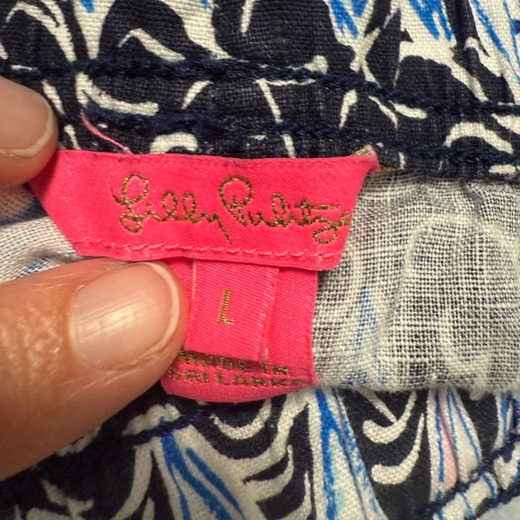 Lilly Pulitzer LARGE Navy Sails & Stripes TARON LINEN PANTS 31" Inseam Pull-On - Picture 2 of 8